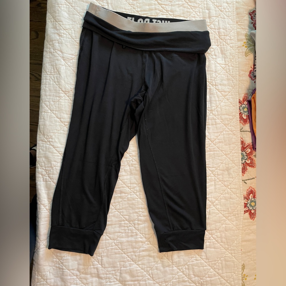 Nike Black Cropped  fold over waist Joggers with white Waistband